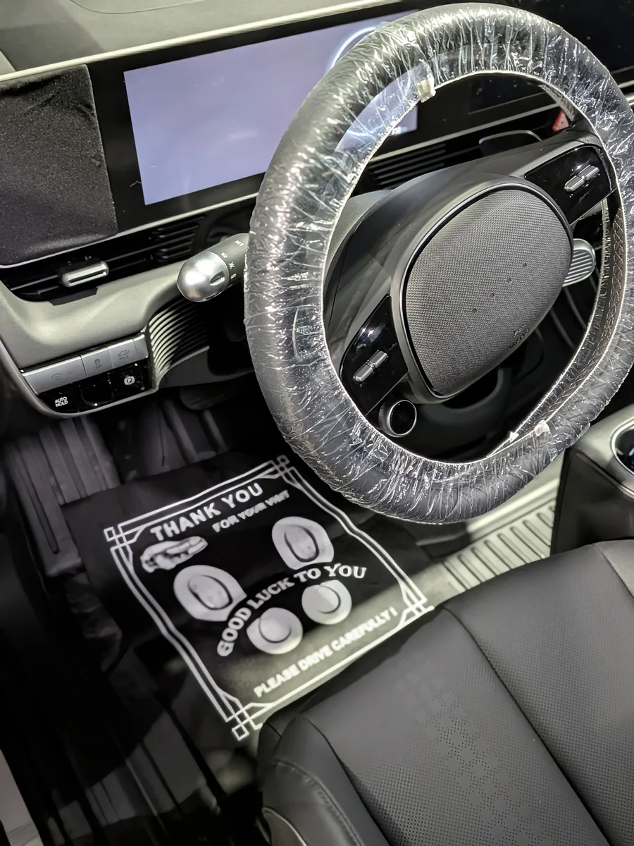 Steering wheel and floor mat protection while we work in the vehicle