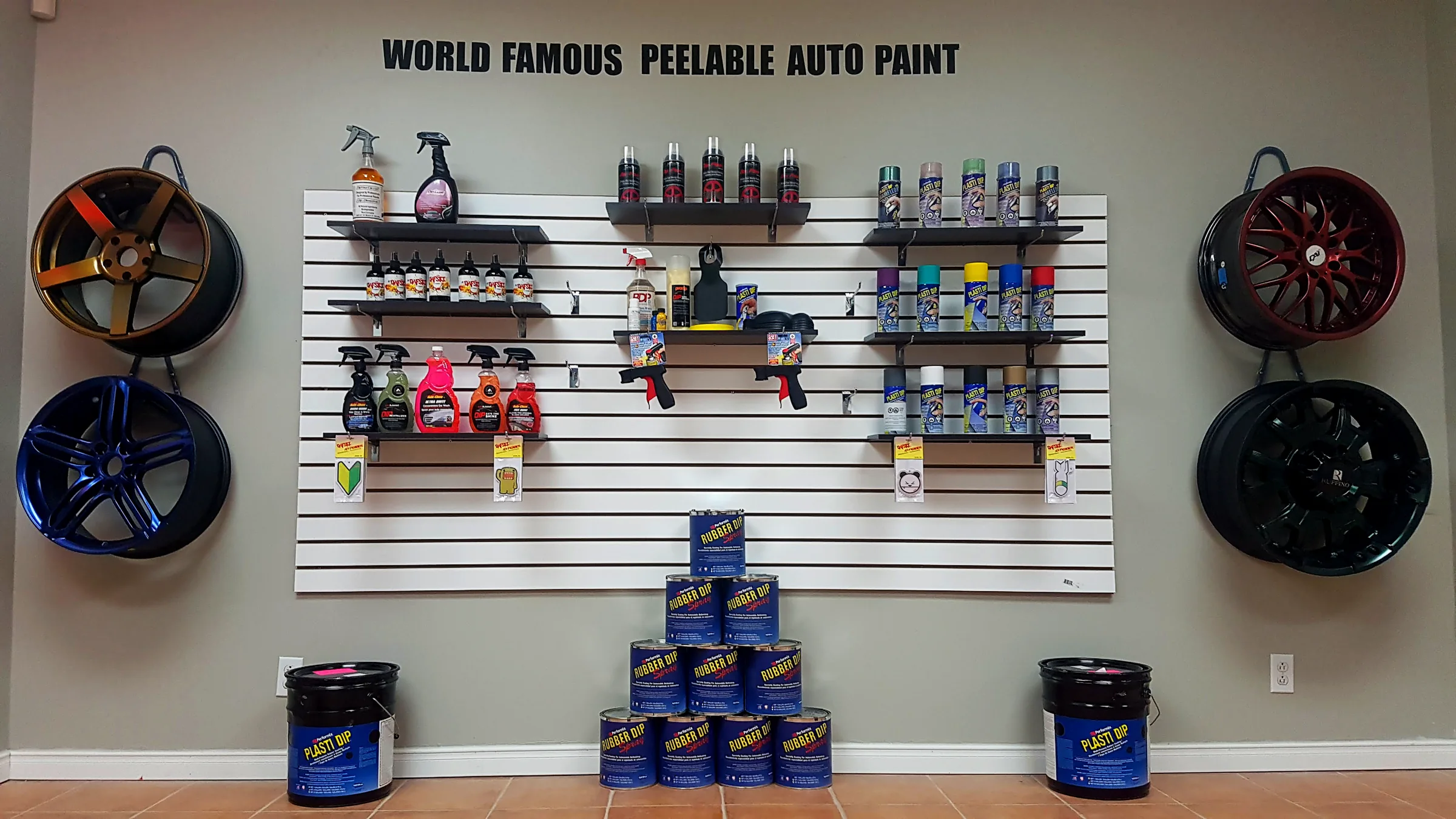 Plasti Dip product wall at the Xtreme Dip shop